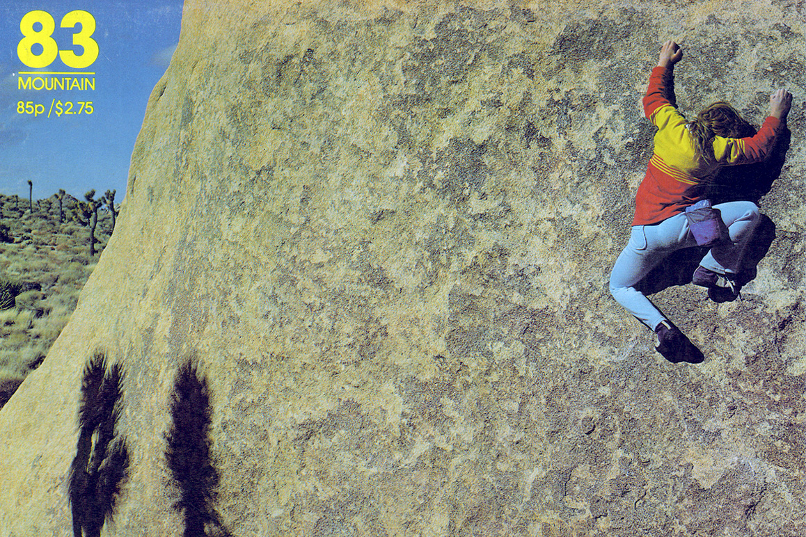 Lynn Hill photographed on the cover of Mountain Magazine No. 83, Jan/Feb 1982. Photograph by Randy Vogel. 