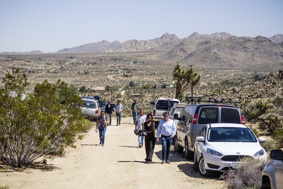 Guests arriving for Scott Cosgrove's 2016 memorial service at Gordon Ranch in the Joshua Tree Highlands. Courtesy of John Mireles. © John Mireles 2016.