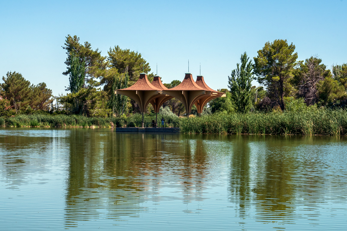The lake pavilion's unusual geometric “parasol” architectural flourishes were incorporated into the development's logo. Photo: Kim Stringfellow.