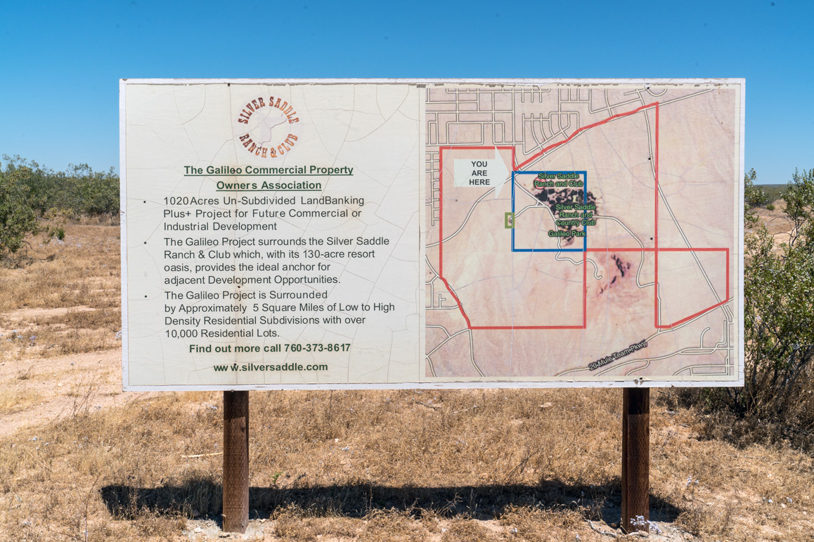 A faded sign for the Galileo Commercial Property Owners Association near their Silver Saddle Ranch complex in California's 2nd community. Photo: Kim Stringfellow.